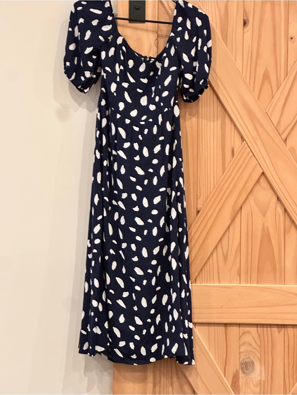 Reformation Zippy Dress Navy White Abstract Print Puff Sleeve Midi Dress Size 4P - Picture 4 of 16